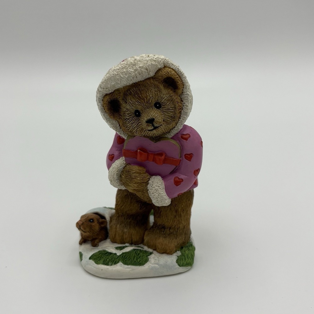 Danbury Mint February Calendar Bear Figurine Heart Parka Groundhog‎ Pink Brown